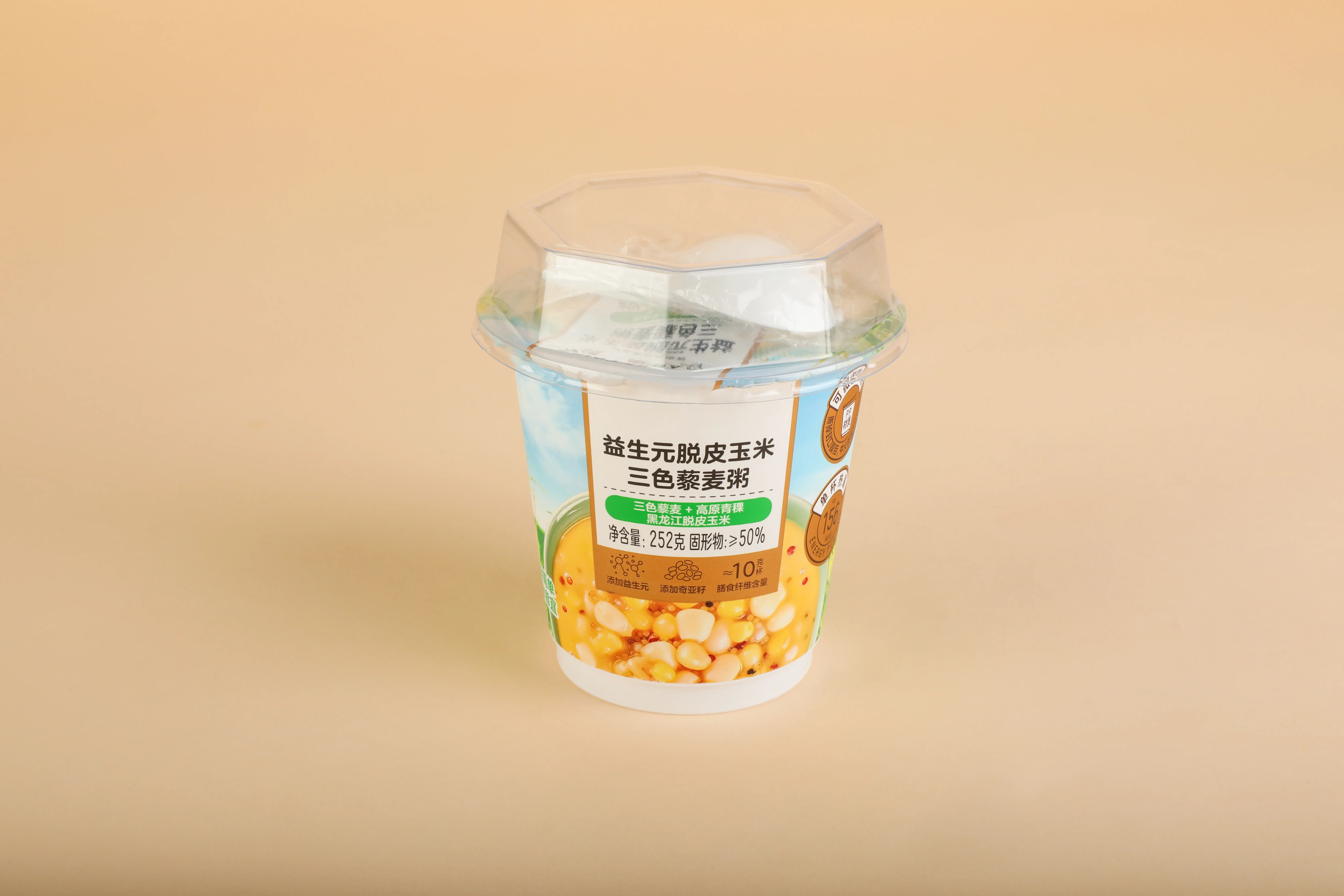 益生元脱皮玉米三色藜麦粥密封杯装展示